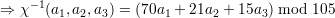 ⇒  χ-1(a1,a2,a3) = (70a1 + 21a2 + 15a3) mod 105
